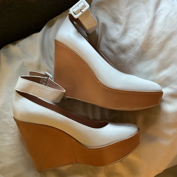 Robert Clergerie new white leather Ferdie platform wedge anklestrap pump 38.5 8 - Picture 2 of 12